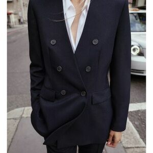 Zara lapelless Navy Blue Women's Blazer